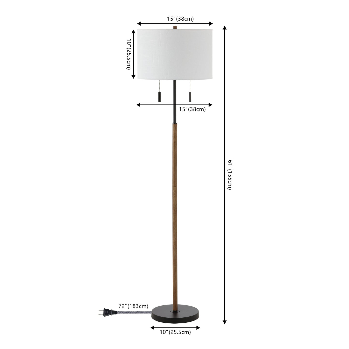 Koda 61 Rustic Farmhouse Iron Candlestick Pull Chains LED Floor Lamp, Brown Wood Finish/Black by JONATHAN Y