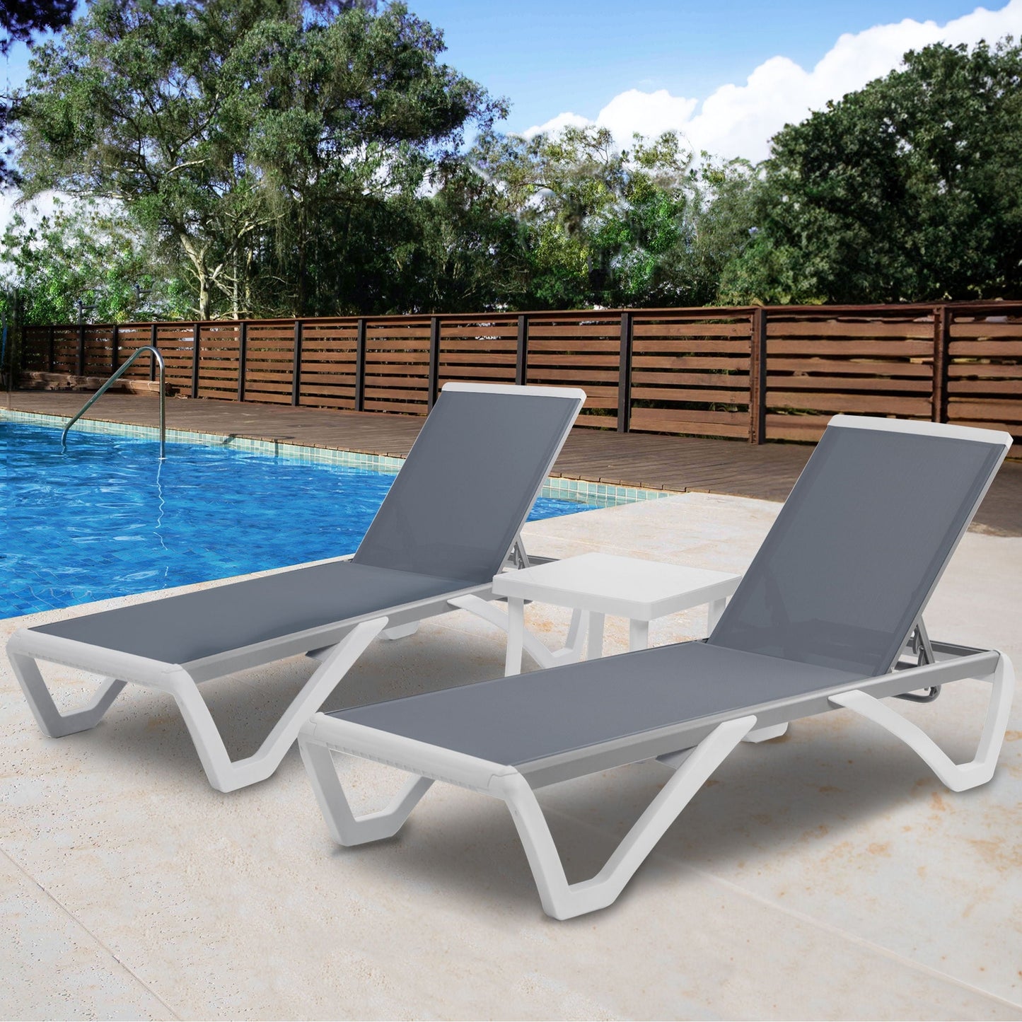 Kozyard Alan Full Flat Aluminum and Polypropylene Resin Legs Patio Reclining Adjustable Chaise Lounge