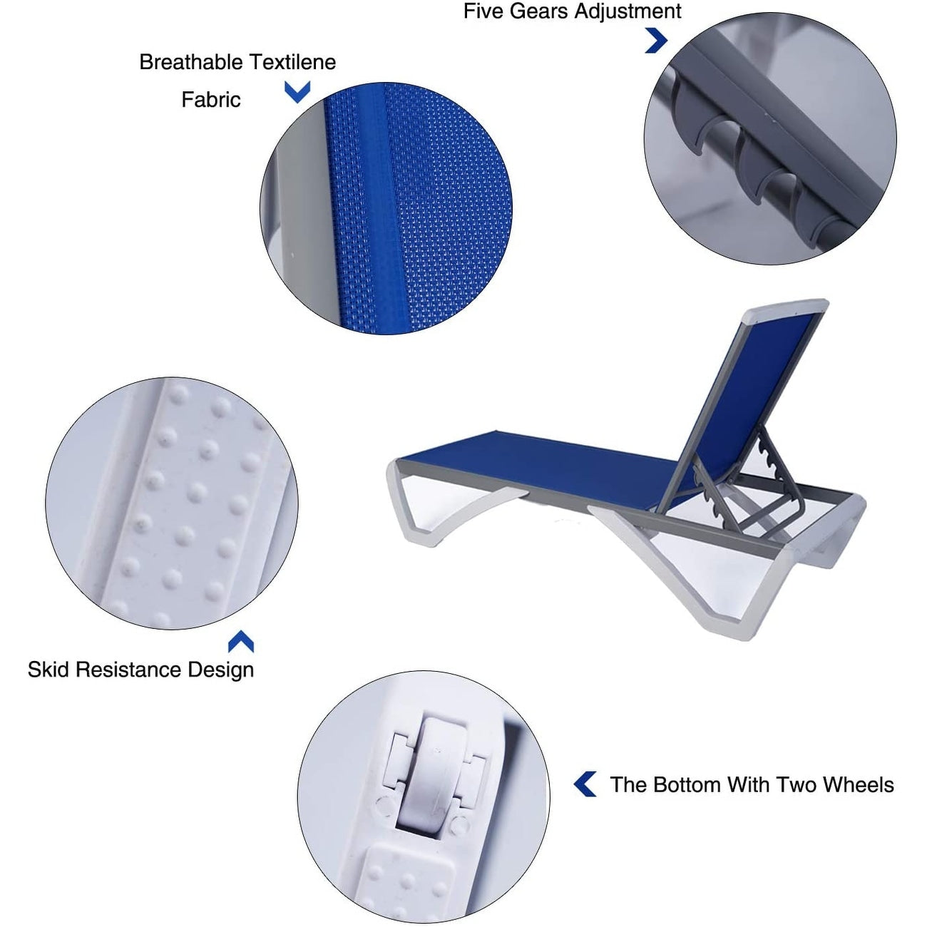 Kozyard Alan Full Flat Aluminum and Polypropylene Resin Legs Patio Reclining Adjustable Chaise Lounge