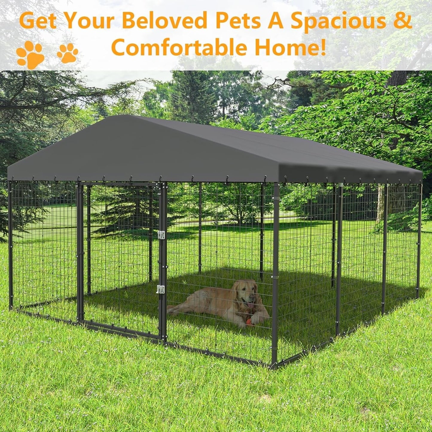 W 118 x D 118 x H 70 Large Outdoor Dog Kennel,Heavy Duty Dog Cage Enclosure with Waterproof Roof