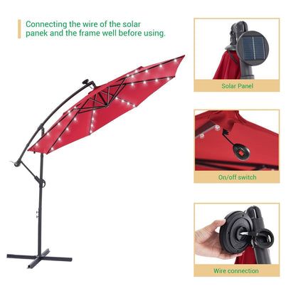 LIVOOSUN 10ft LED Patio Offset Umbrella With Cross Base