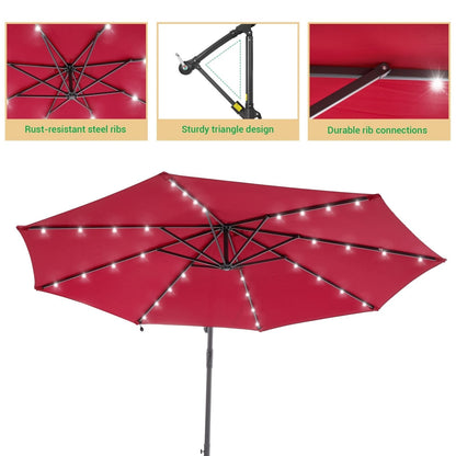 LIVOOSUN 10ft LED Patio Offset Umbrella With Cross Base