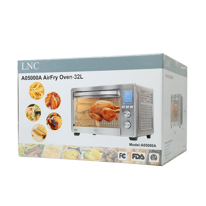 LNC 12-In-1 Large 34QT Countertop Toaster Oven Convection Rotisserie Air Fryer - 19.5 L x 15 W x 12.5 H