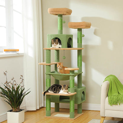 Large Cat Tower Cat Condo with Scratching Posts and Pads, 2 Padded Perch, Dual Condo and Basket