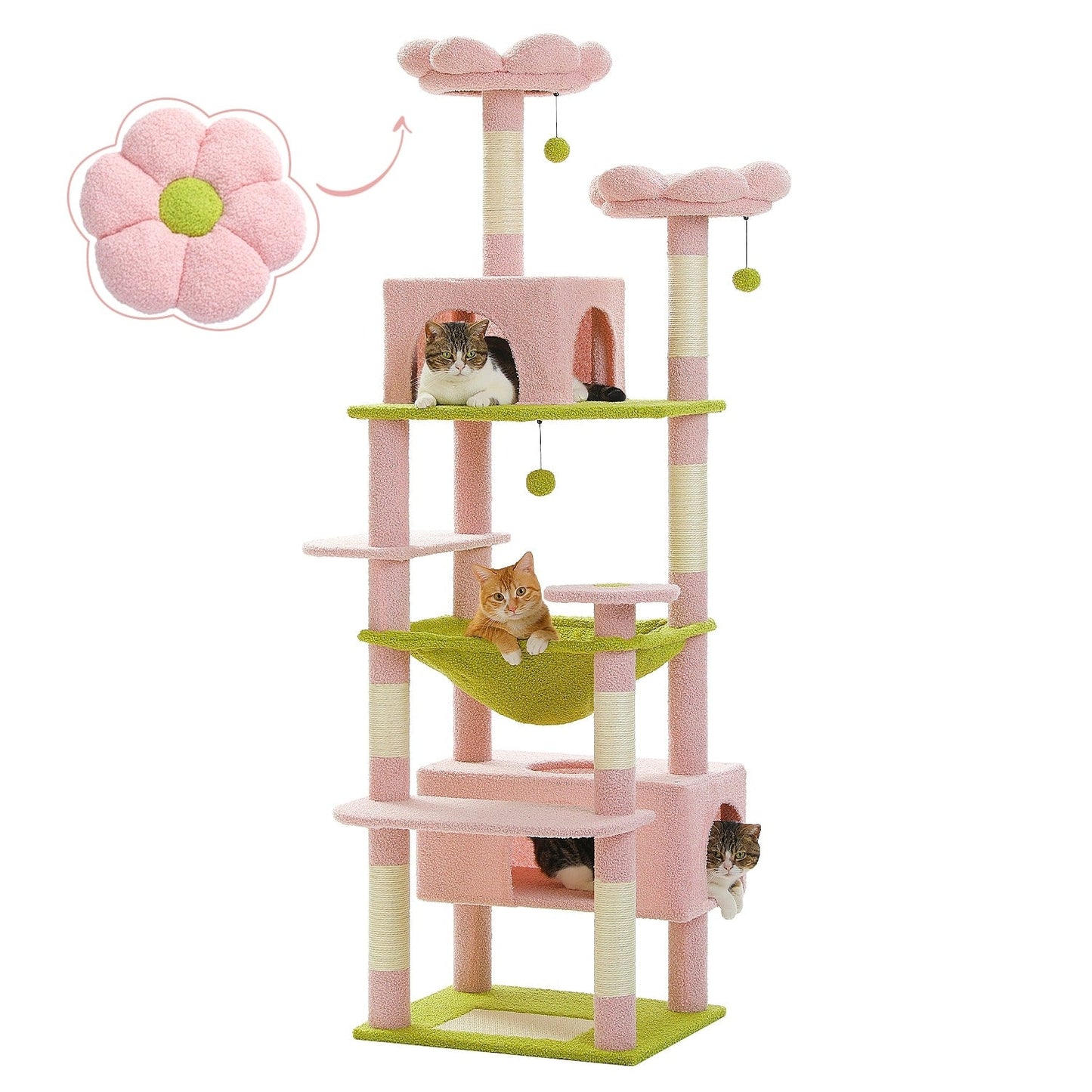 Large Cat Tower Cat Condo with Scratching Posts and Pads, 2 Padded Perch, Dual Condo and Basket