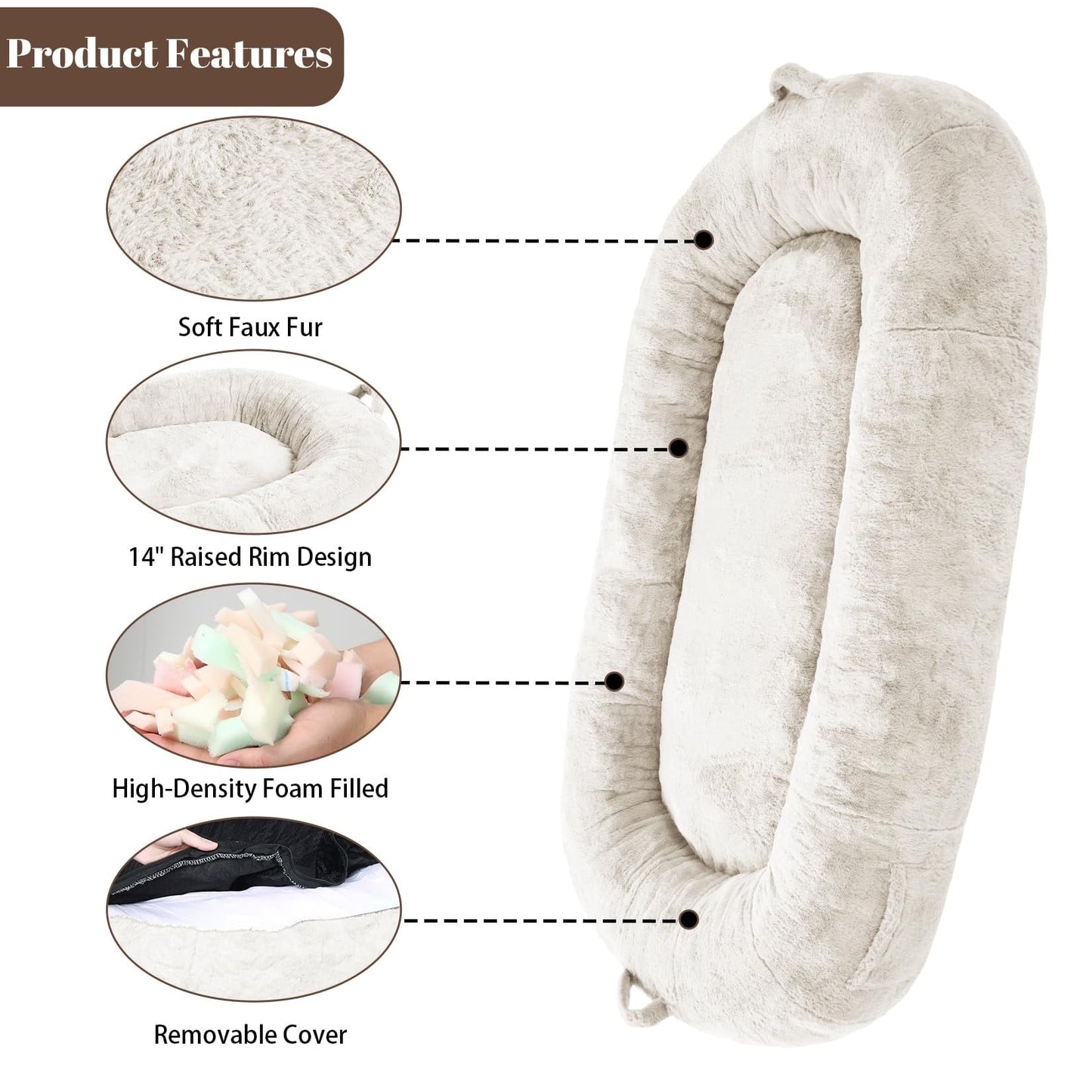 Large Dog Bed Washable Human Size Bed with Removable Cover