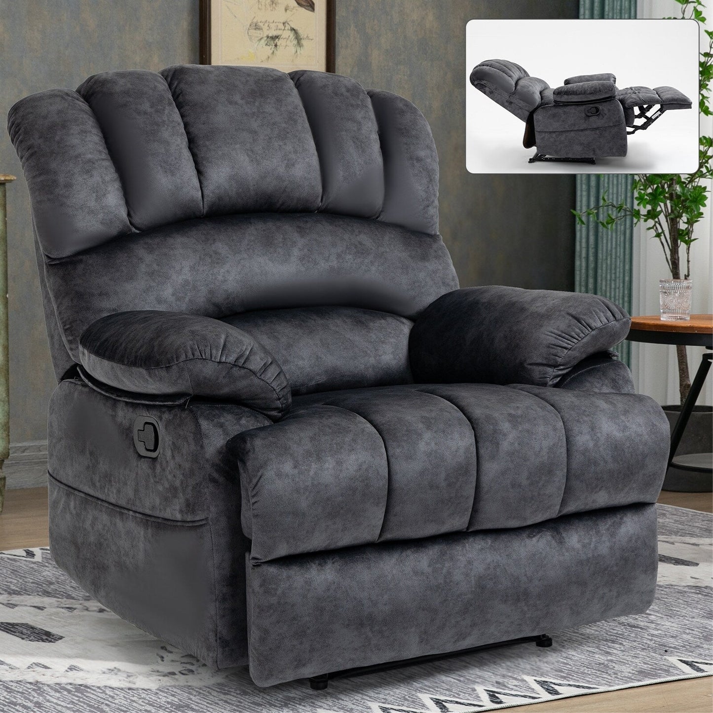 Large Manual Recliner Chair for Adult, Comfortable Fabric Single Recliner Sofa, Overstuffed Reclining Chair for Living Room