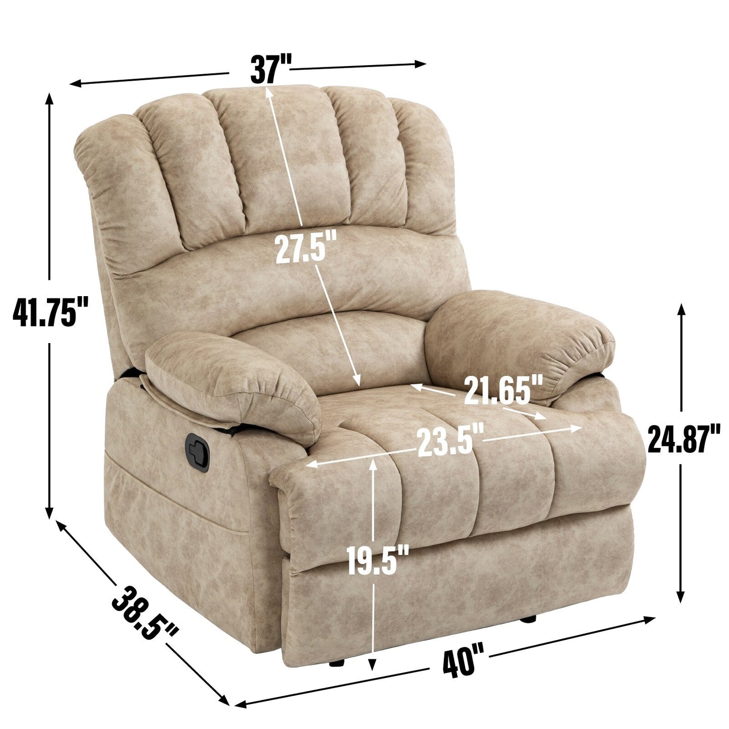 Large Manual Recliner Chair for Adult, Comfortable Fabric Single Recliner Sofa, Overstuffed Reclining Chair for Living Room