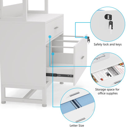 File Cabinet with 2 Drawer, Modern Filing Cabinet Printer Stand with Lock