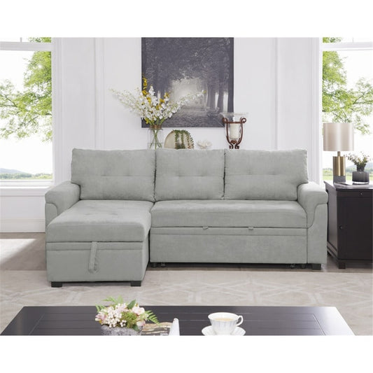 Convertible Reversible Sectional Sofa with Pull-Out Sleeper Bed, Hidden Storage Chaise, and Durable Legs