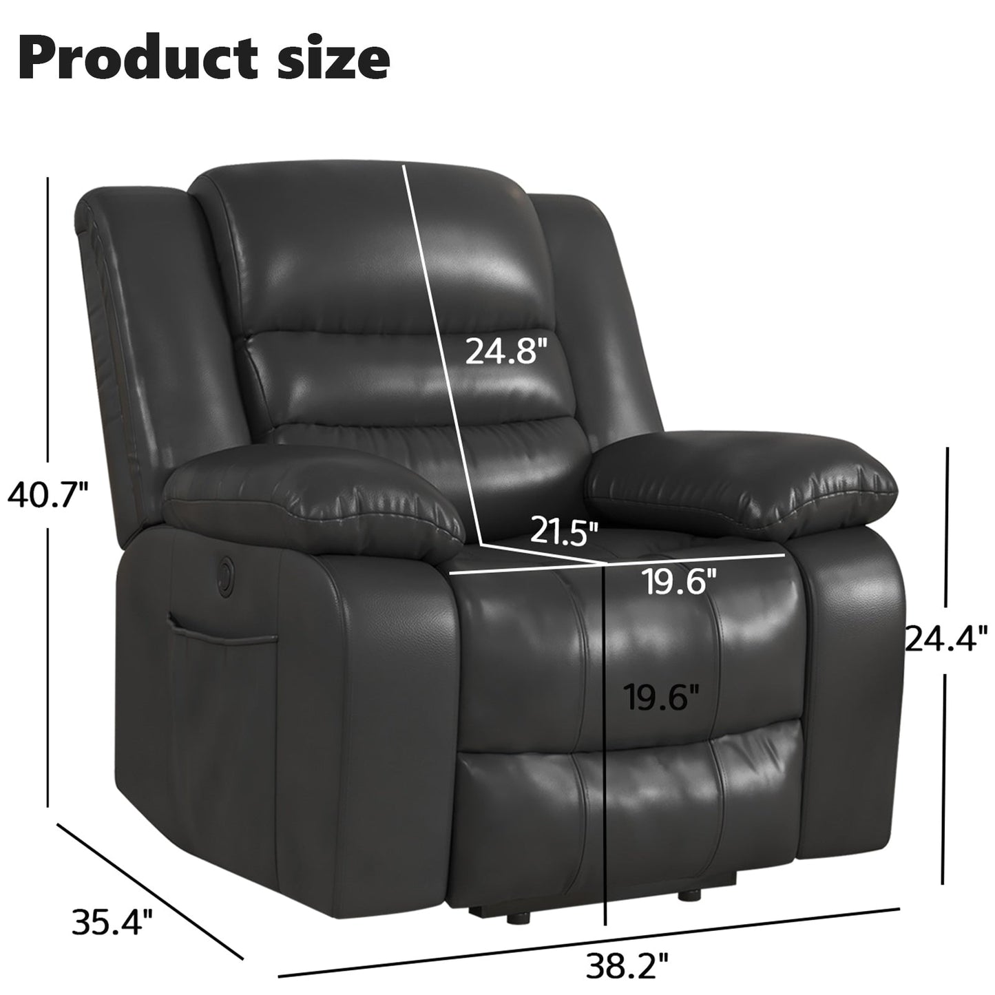 Leather Lift Recliner Chair With Dual Motor, Oversized Power Recliners With Electric Massage Heating