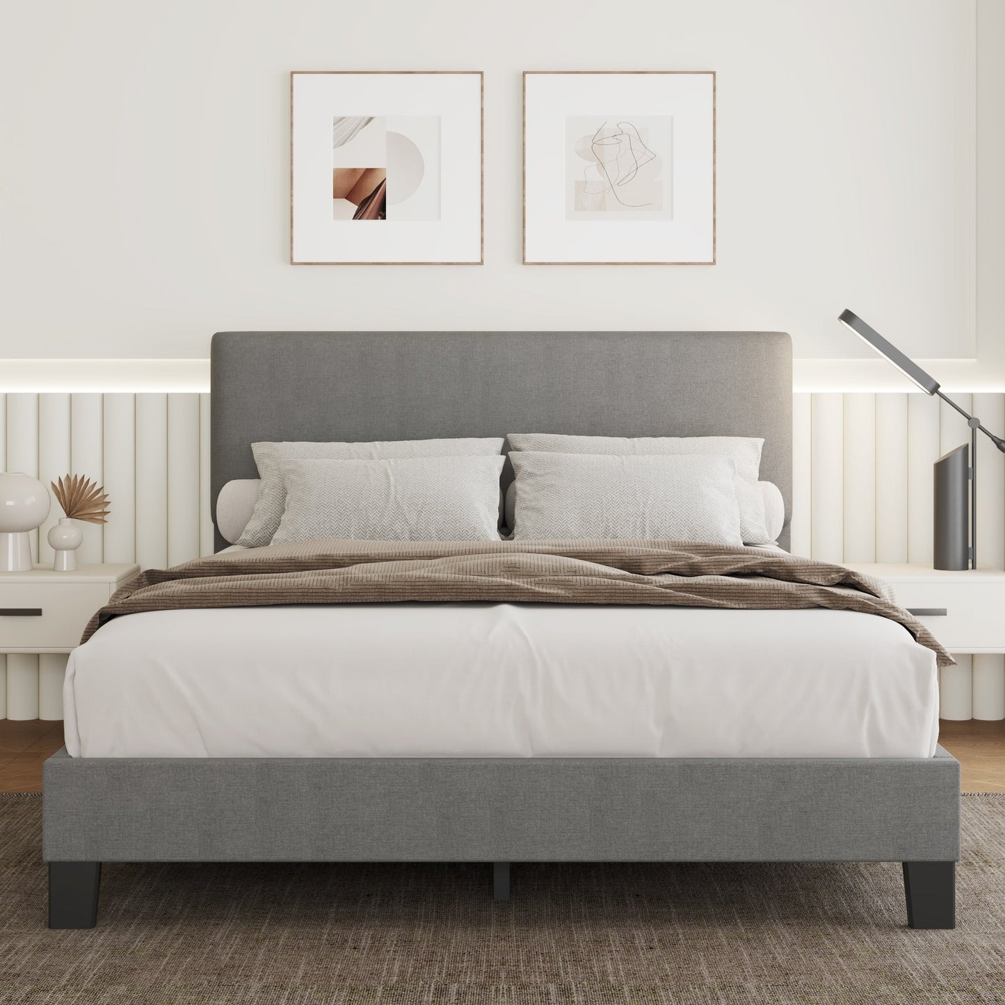 Lifezone Adjustable Queen Size Upholstered Platform Bed Frame