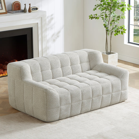 Liyasi 2 Seater Full Compression Sofa Beige Lychee Velvet No Assembly Required