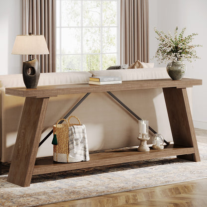 70.9 Inches Long Rustic Wood Console Sofa Table with Storage Shelf