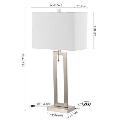 Lucie 28.5 Vintage Industrial Iron LED Table Lamp with Pull-Chain and USB Charging Port, (Set of 2) by JONATHAN Y