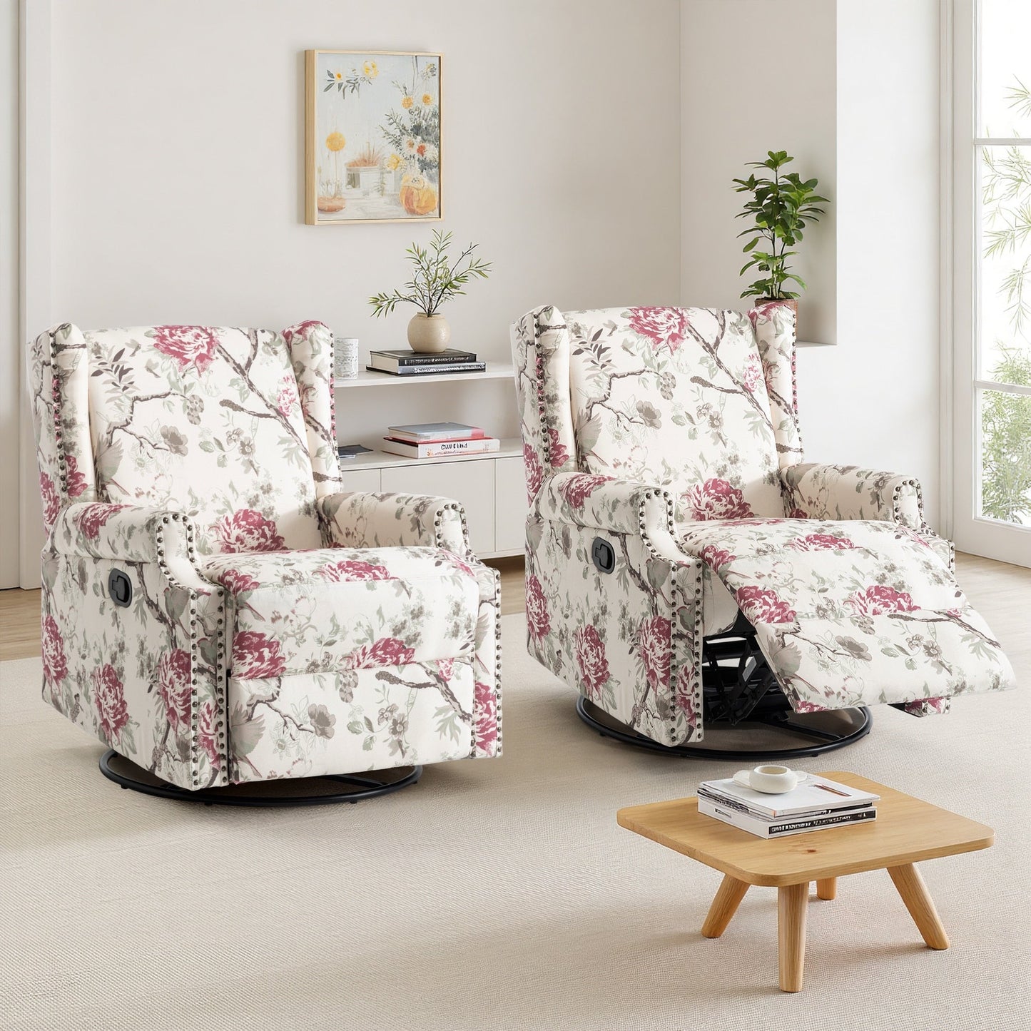 29'' W Pattern Swivel Glider Manual Push Back Recliner Chair Set of 2