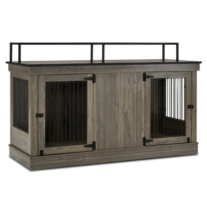 Mcombo Large Dog Crate Furniture TV Stand,Wooden Dog Kennel with Double Doors 1861