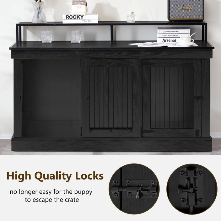 Mcombo Large Dog Crate Furniture TV Stand,Wooden Dog Kennel with Double Doors 1861