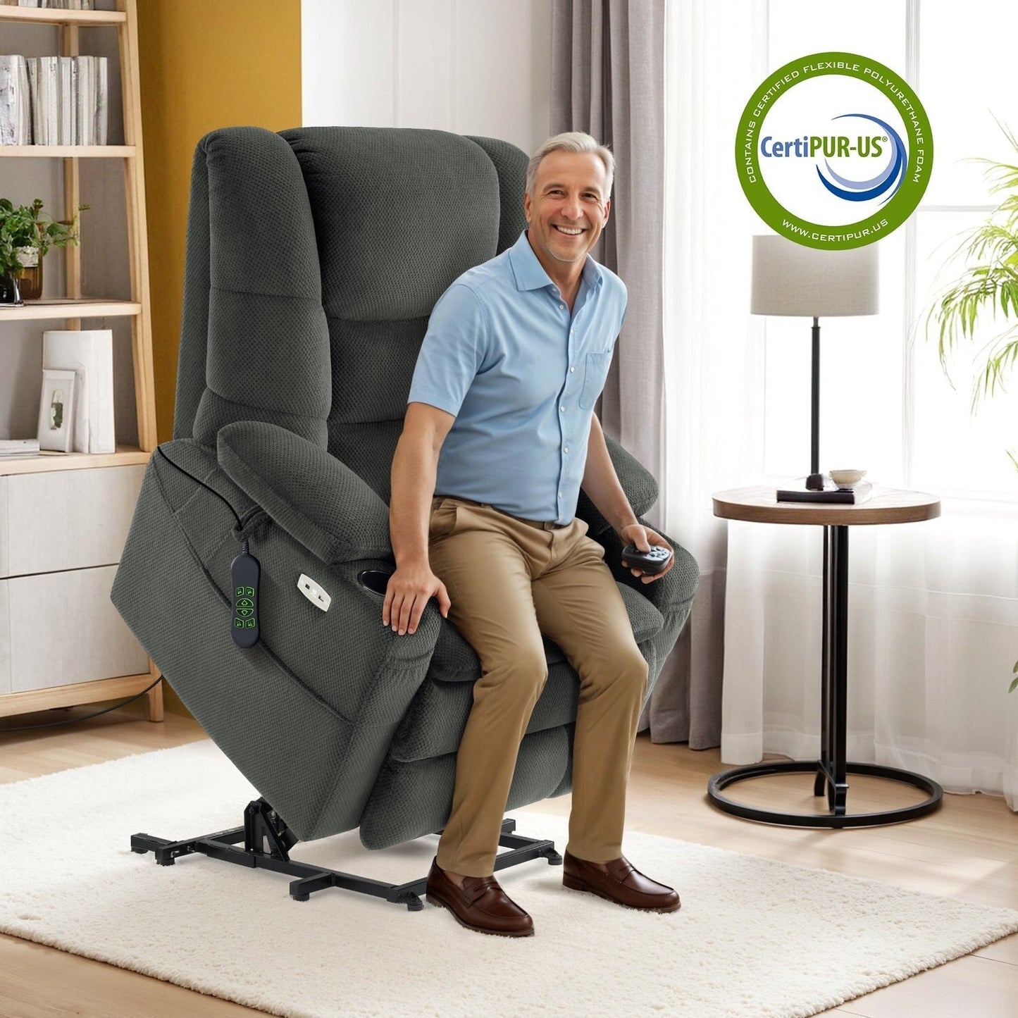 MCombo Large-Wide Dual Motor Power Lift Recliner with Massage and Dual Heating for Big and Tall Elderly, Fabric R7635