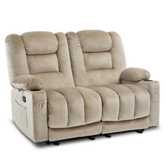 MCombo Power Reclining Loveseat Sofa with Heat and Massage, Fabric PR648