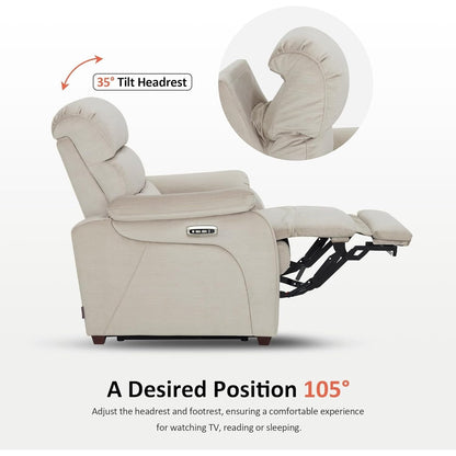 MCombo Zero Wall-Hugger Power Recliner Chair with Adjustable Headrest, Perfect for Small Spaces and RV, Fabric ST257