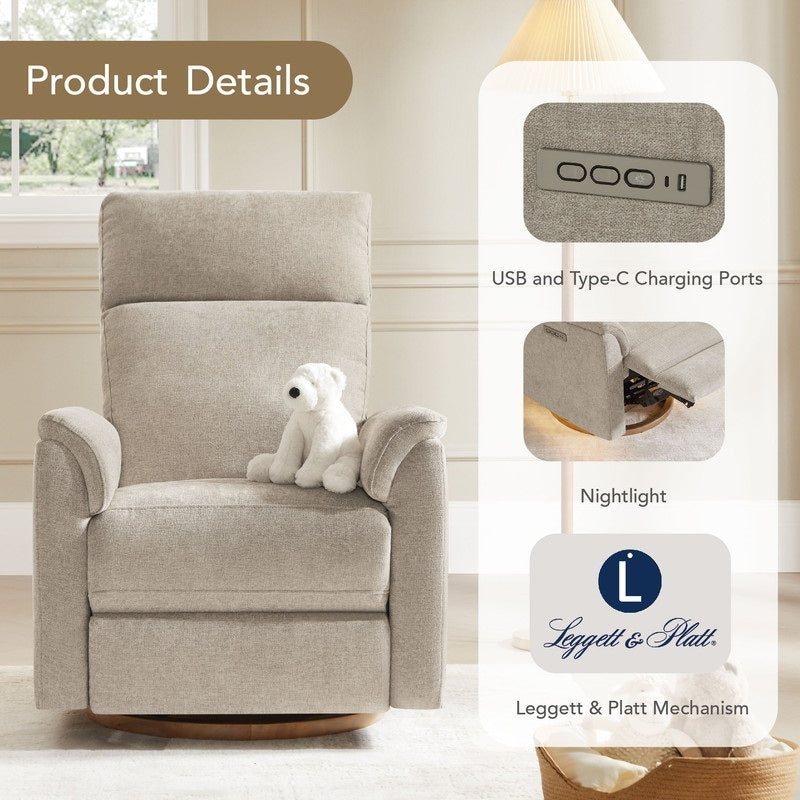 Maire Power Swivel Nursery Recliner Chair with Nightlight
