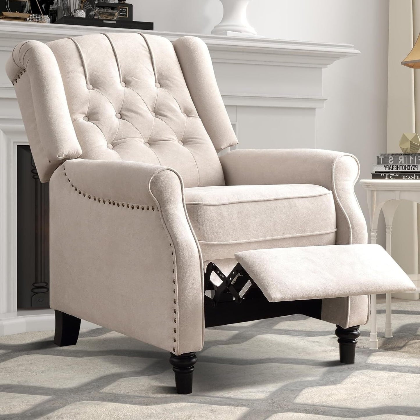 Pushback Recliner Chair, Fabric Armchair Push Back Recliner with Rivet Decoration, Single Sofa Accent Chair
