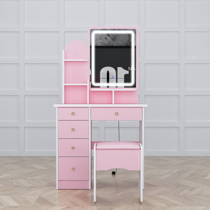 Makeup Vanity Set Table With LED Light &Mirror & Stool