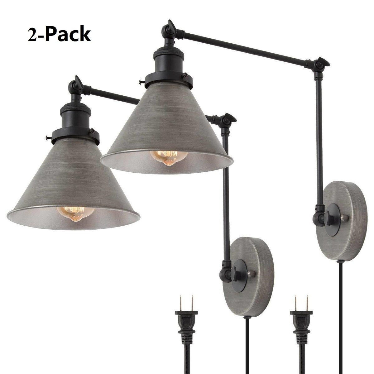 Malryn Set of 2 Modern Adjustable Swing Arm Lights Plug-in/Hardwired Wall Sconces