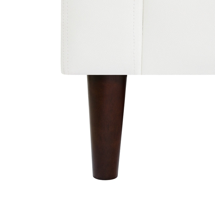 Modern Genuine Leather Sofa with Wooden Legs & Additional Bolster Pillow