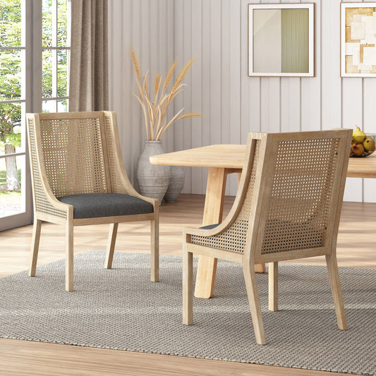 Maurers Cane and Wood Upholstered Dining Chairs (Set of 2) by Christopher Knight Home