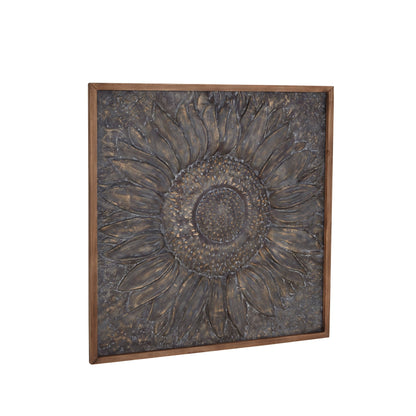 Metal Floral Sunflower Wall Decor with Embossed Details - Gray - Roche River Decor