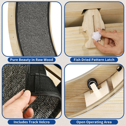 Moasis 43.3 inch Wood Large Cat Treadmill Exercise Running Wheel with Carpeted Runway