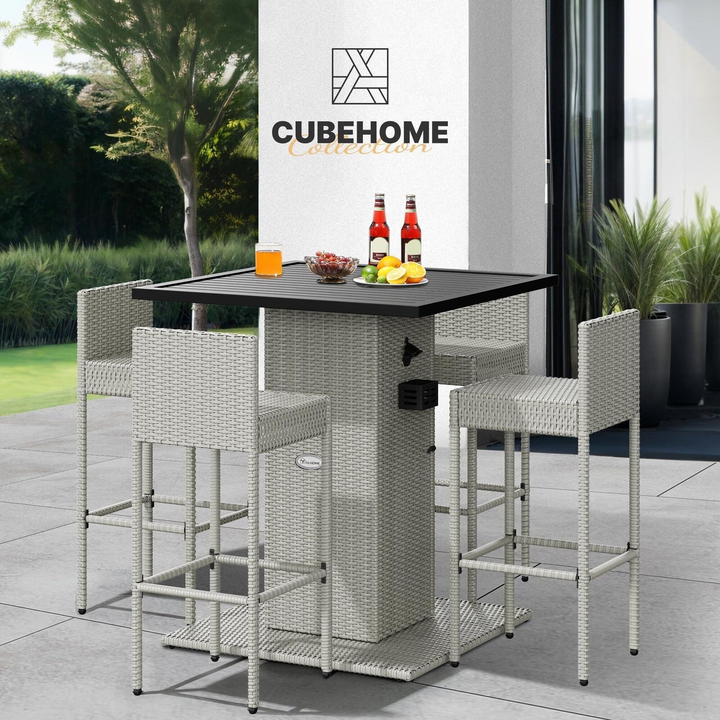Moasis 5-Piece Outdoor Furniture Wicker Bar Set - 5 PCS