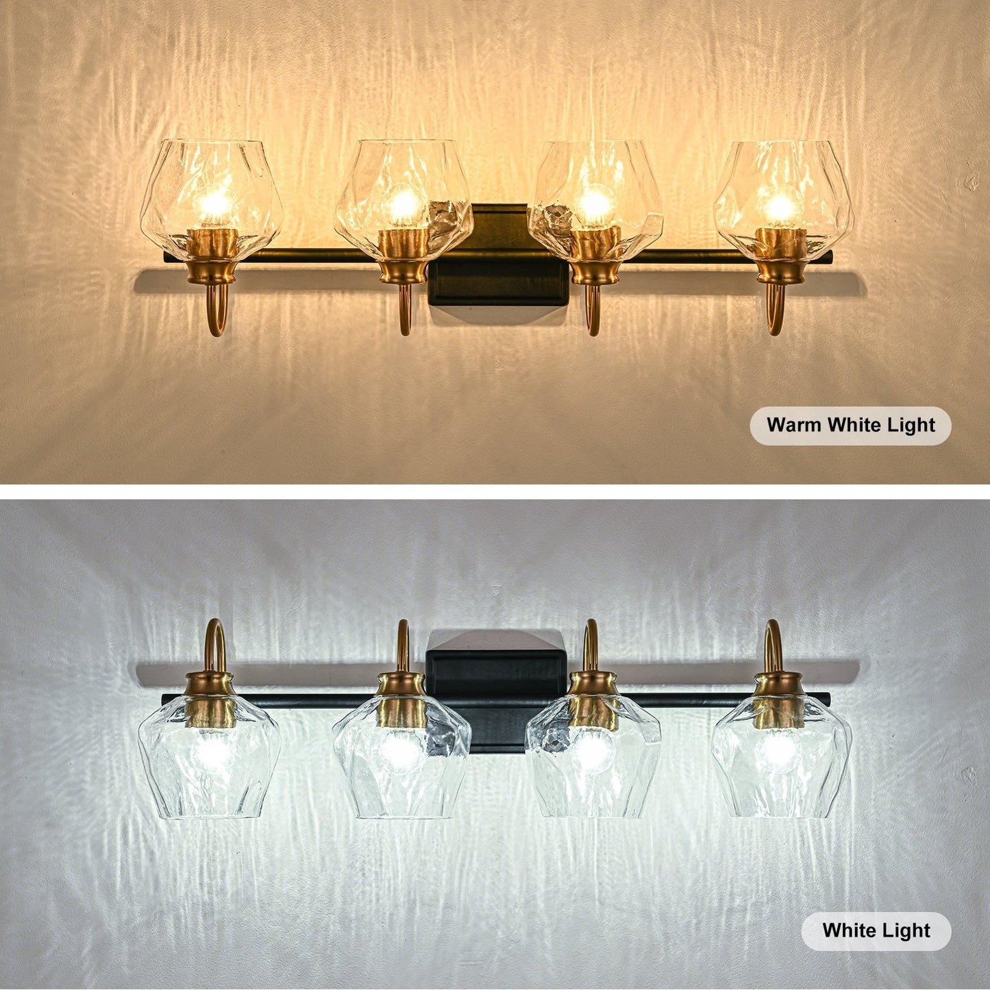 Modern 3/4-lights Bathroom Dimmable Vanity Lights Wall Sconces with Glass Shade
