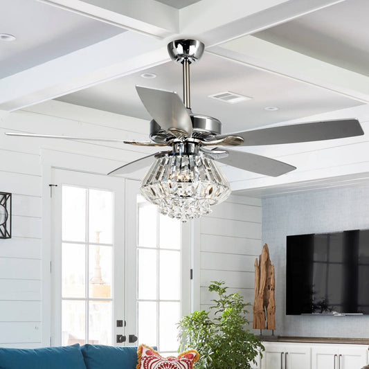 Modern Chrome 52-inch Crystal Chandelier Ceiling Fan with Remote