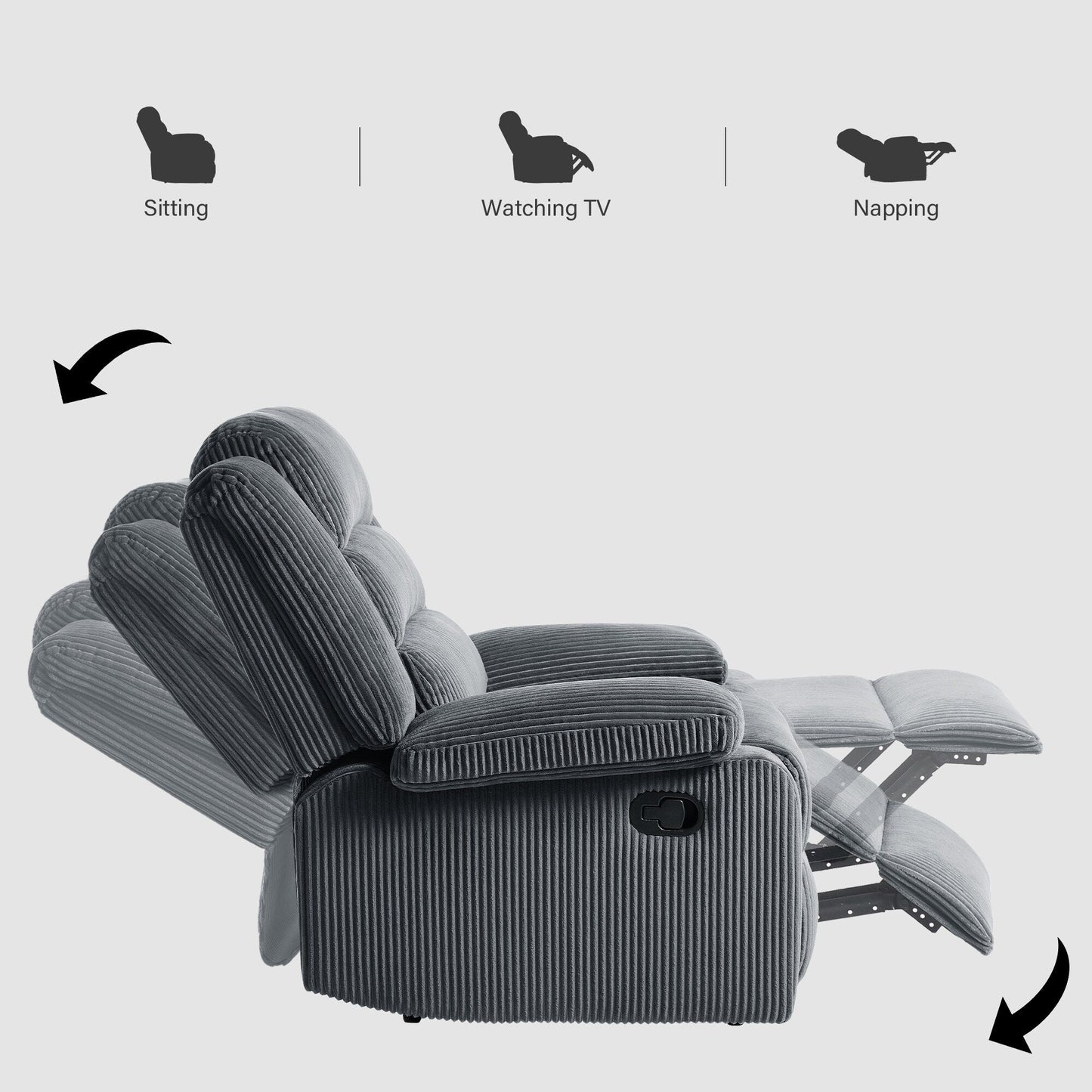 Modern Corduroy Manual Recliner Chair, Lounger Adjustable Recliners with Wide Armrest