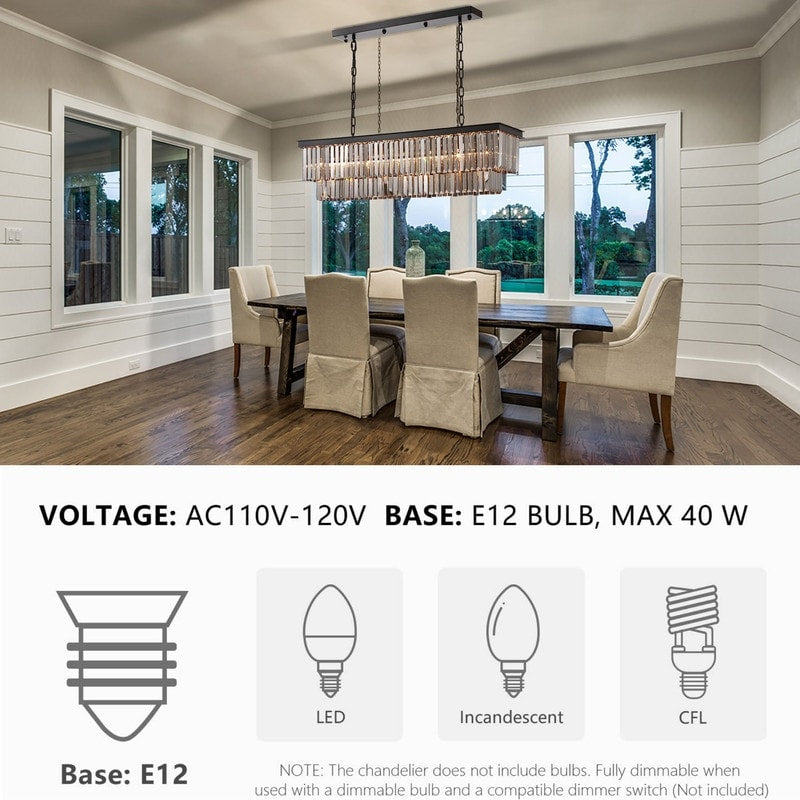 47 in. Smoked Gray and Black Modern Contemporary Crystal Chandelier 2-Tier Linear Kitchen Island Pendant Light for Dining Room