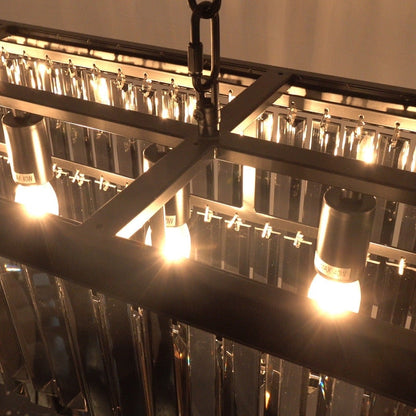 47 in. Smoked Gray and Black Modern Contemporary Crystal Chandelier 2-Tier Linear Kitchen Island Pendant Light for Dining Room