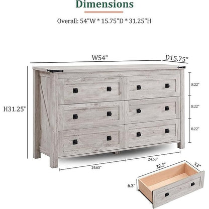 Farmhouse 6 Drawer Dresser, Wood TV Stand, Chest of Drawers