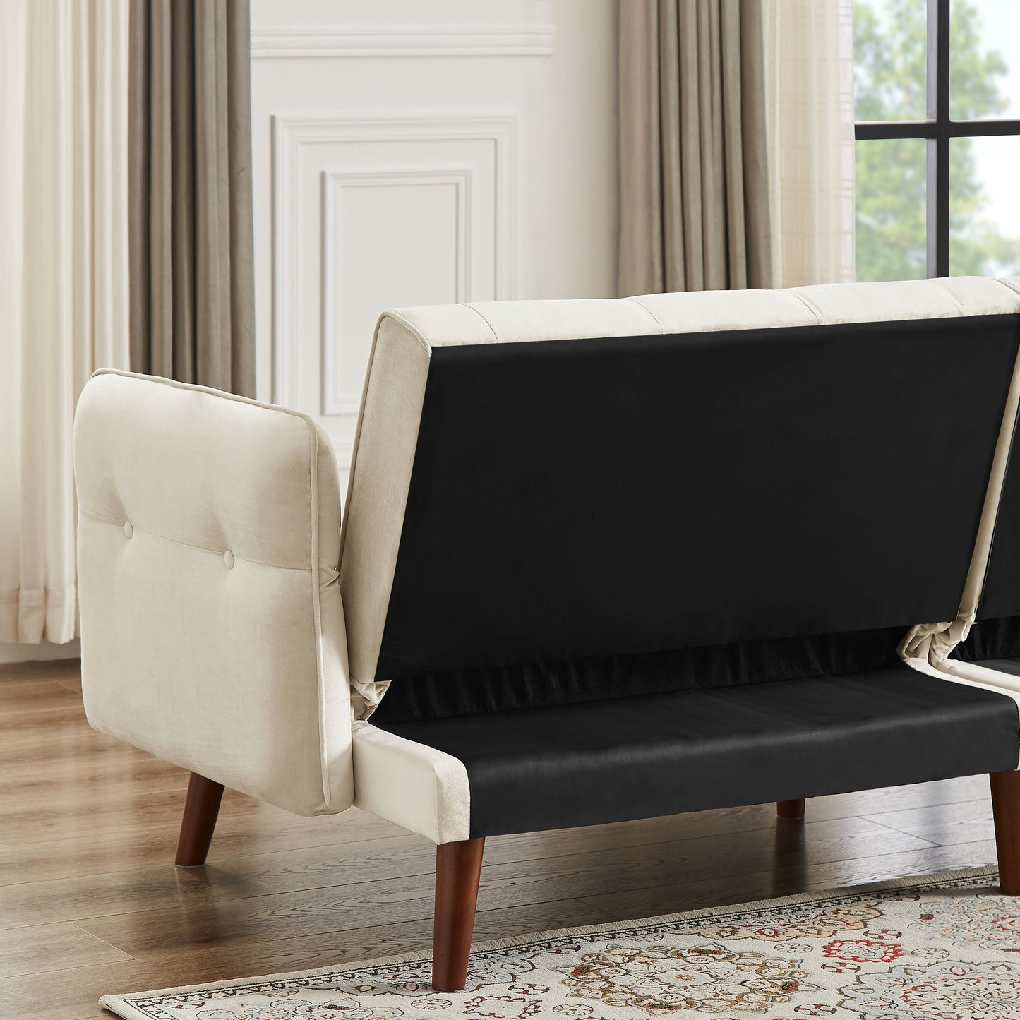 Modern Futon Sofa Bed, Convertible Sleeper Sofa with Tapered Wood Legs, 78.35 W, Small Split Back Sofa for Living Room