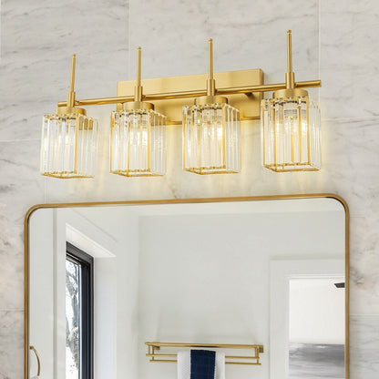 Modern Gold Dimmable Wall Light Glam Cylinder Bathroom Crystal Vanity Light Wall Sconces