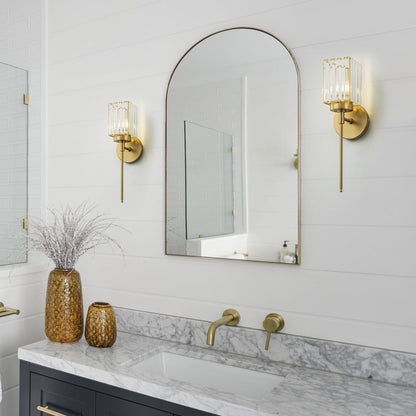 Modern Gold Dimmable Wall Light Glam Cylinder Bathroom Crystal Vanity Light Wall Sconces