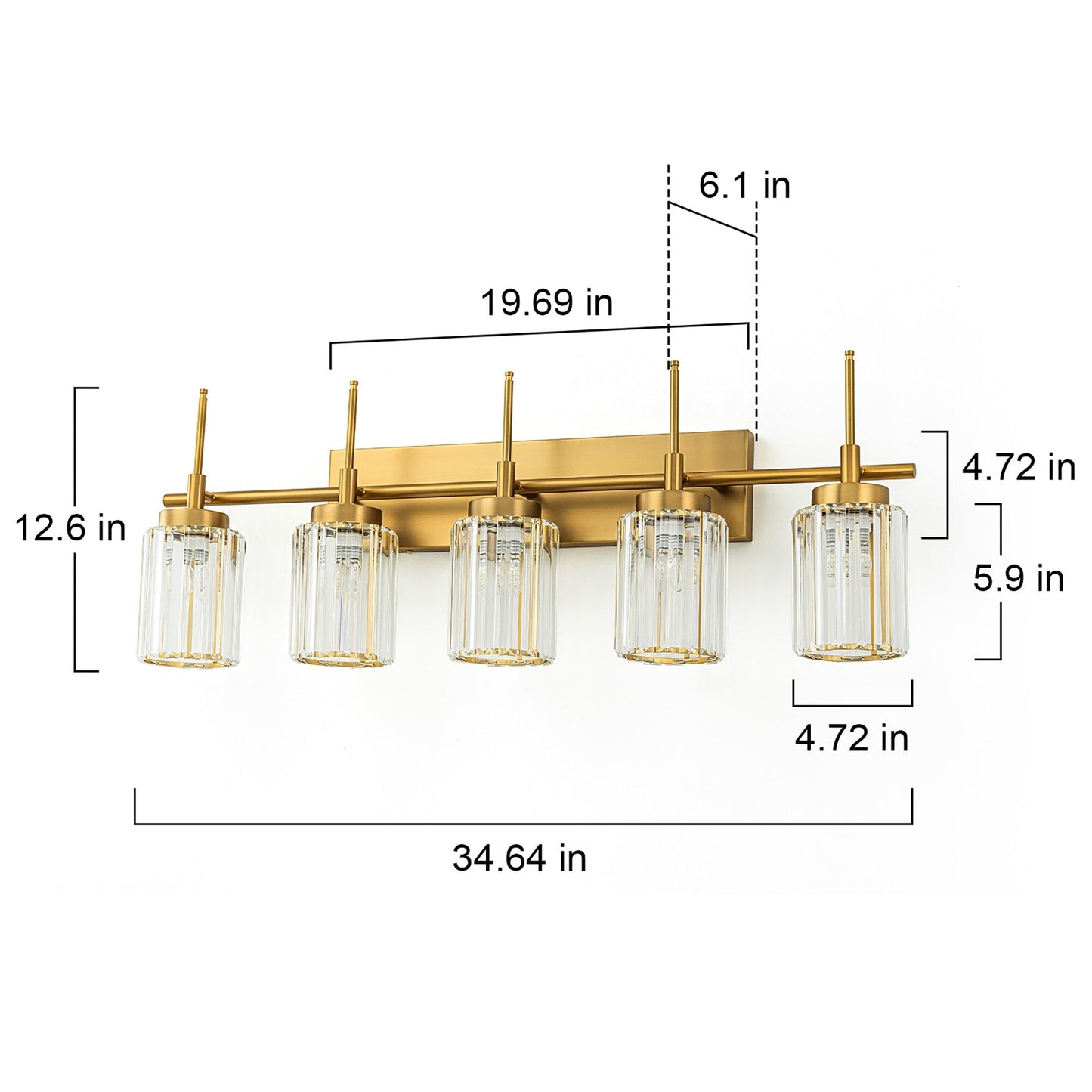 Modern Gold Dimmable Wall Light Glam Cylinder Bathroom Crystal Vanity Light Wall Sconces
