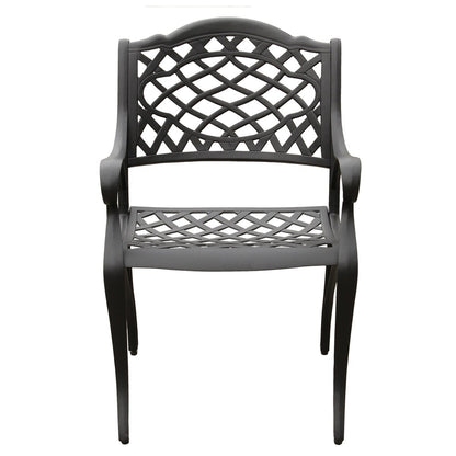 Modern Ornate Outdoor Mesh Aluminum 63-in Large Hexagon Patio Dining Set with Lazy Susan and Six Chairs - N/A