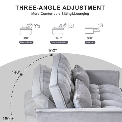 Modern Pull-Out Couch Bed, 3-in-1 Sleeper Sofa with Adjustable Backrest, Velvet Loveseat, Pillows & Side Pockets