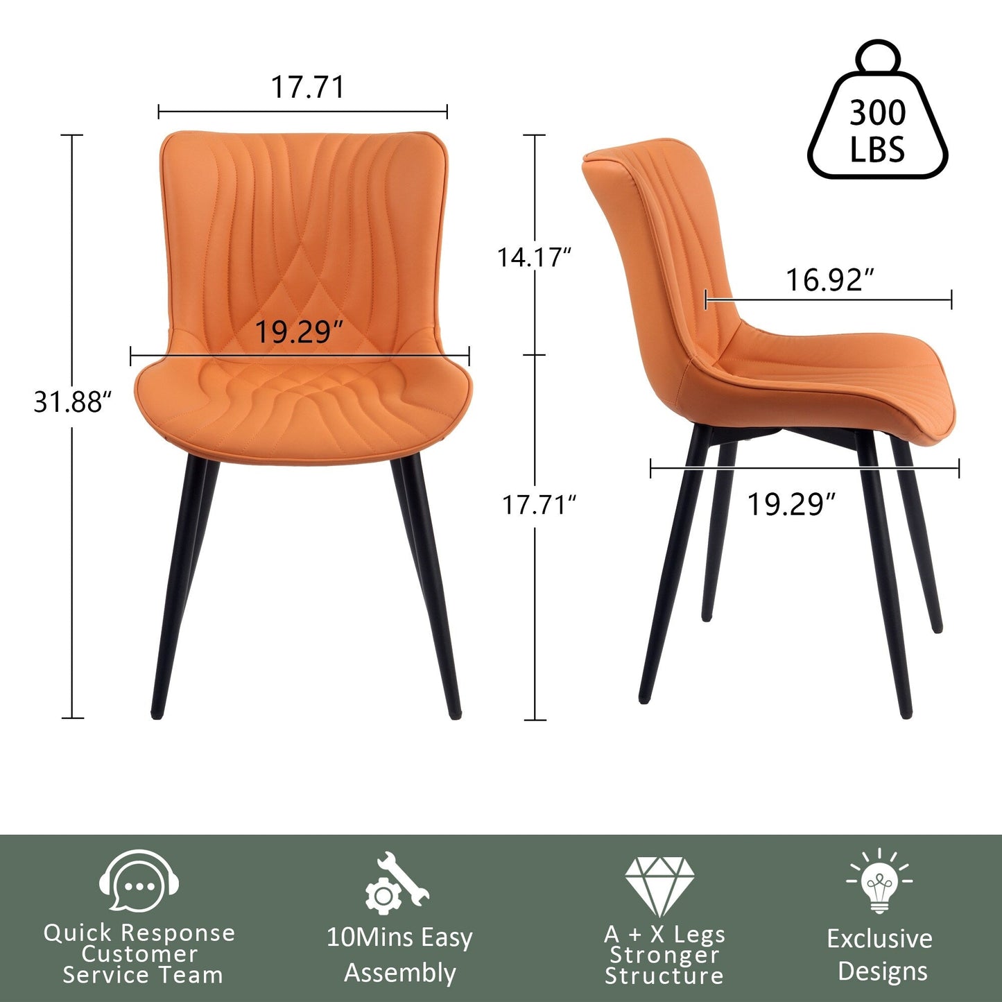 Modern Upholstered Leather Armless Dining Chairs Set of 2