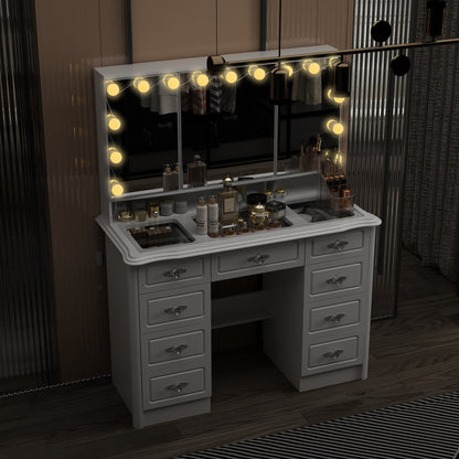 Modern White Makeup Vanity Fold Mirror Adjustable Lighting Dressing - 40.2x54.1