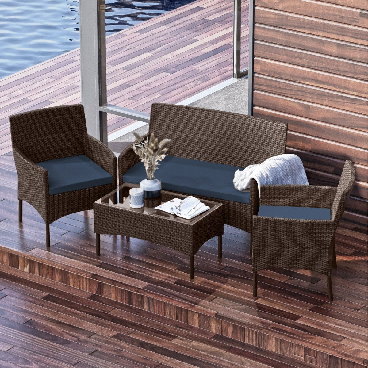 Nestl 4 Piece Wicker Patio Furniture Set - Outside Patio Conversation Set