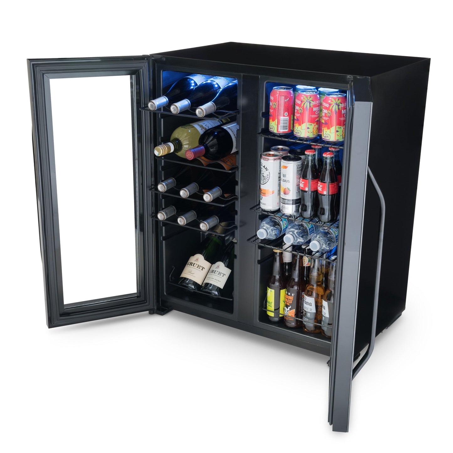 Newair Wine and Beverage Refrigerator, 18 Bottles & 59 Cans, Dual Temperature Zones, Freestanding, Digital Temperature Control